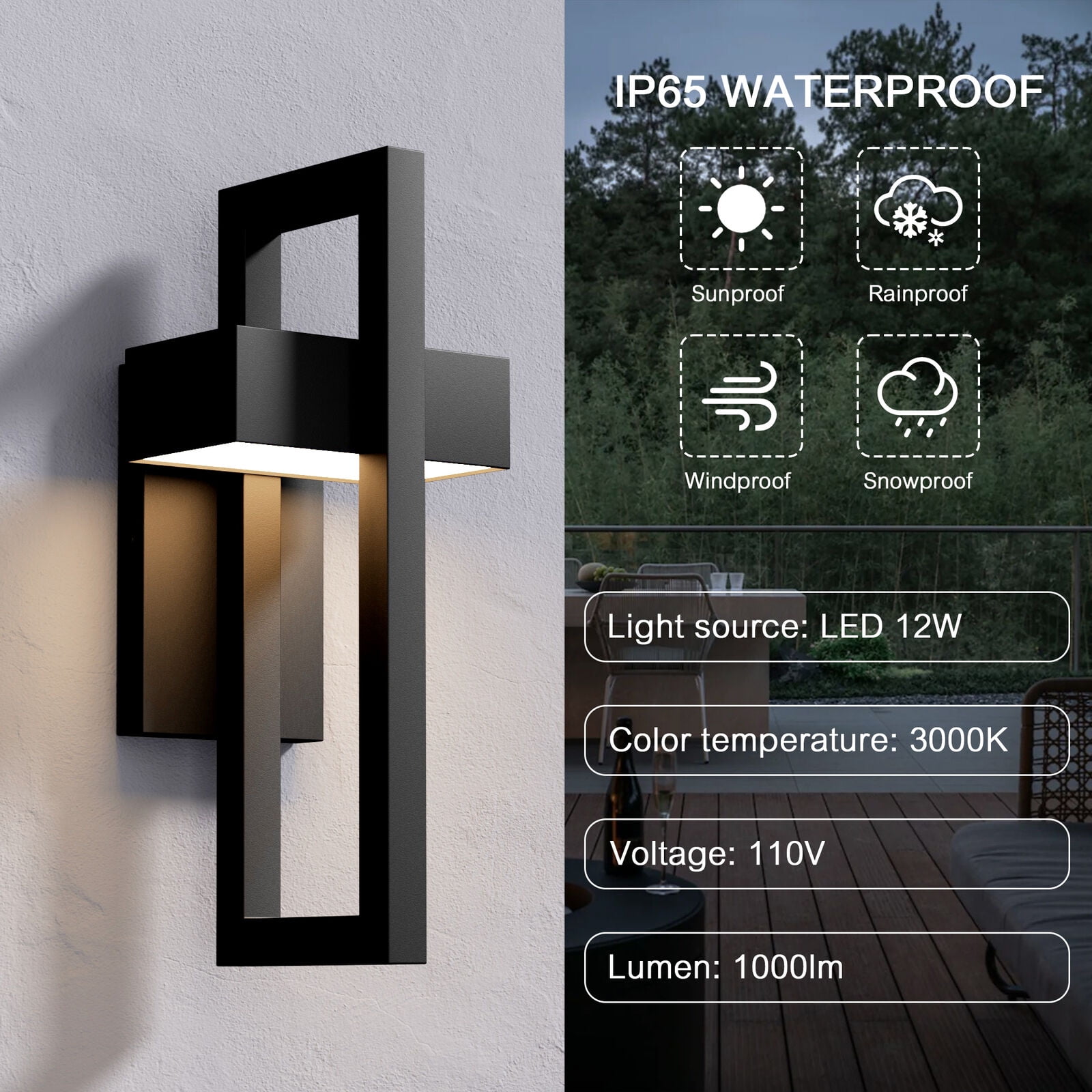 Modern Wall Lights Exterior Lighting Fixtures 3000K LED Outdoor Wall Sconce Outside Wall Mount Lights for Porch Front Door House Garage Indoor Black 2PCS
