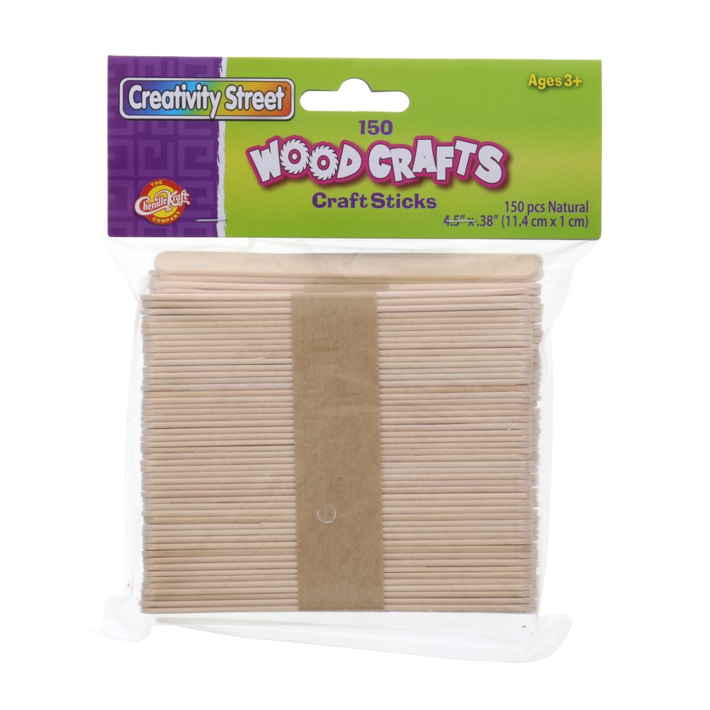 Creativity Street Wooden Craft Sticks, 4.5" Regular, Natural, 150/Pkg