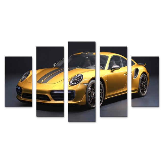 Cuadro Decorativo Porsche Turbo Dorado Juego De 5 Piezas 150x80cm Ideal Para Sala Oficina Estudio Decoración Moderna
