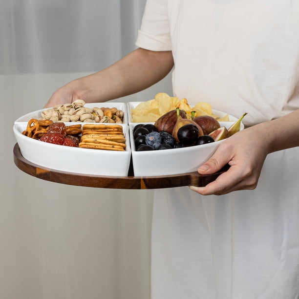 Better Homes & Gardens Acacia and Stoneware 5pc Lazy Susan Set