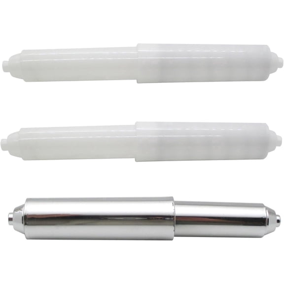 Toilet Paper Holder Spring Rod – Adjustable 3.75–6.5 Inch Replacement Roller Spindle for Bathroom Tissue Dispensers – Spring-Loaded Bar – 2 White   1 Chrome – Pack of 3
