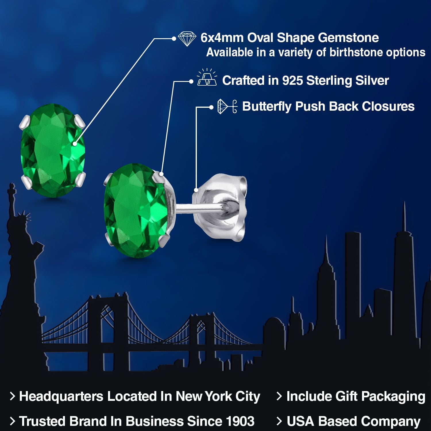 Gem Stone King 925 Sterling Silver Green Nano Emerald Stud Earrings for Women Men (0.80 Cttw, Oval 6X4MM)