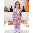 thumbnail image 3 of Cjfdfy Toddler Baby Girls Halloween Silk Pajamas Set Pumpkin Ghost Goose Print Fuzzy Trim Long Sleeve Tops And Pants Nightwear Cute Halloween Fall Winter Pajamas 1-6Y, 3 of 9