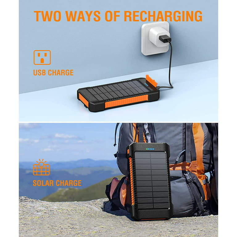 26800mAh Solar Power Bank Portable Charger, Waterproof Solar Charger with  Suction Cup Mount, Solar Battery Pack with Three Modes Flashlight-Steady/
