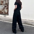 thumbnail image 5 of Women's Tall Wide Leg High Street Straight Tube Pocket Cargo Casual Pants for Plus Size Comfort(Color:Black,Size:XL), 5 of 8