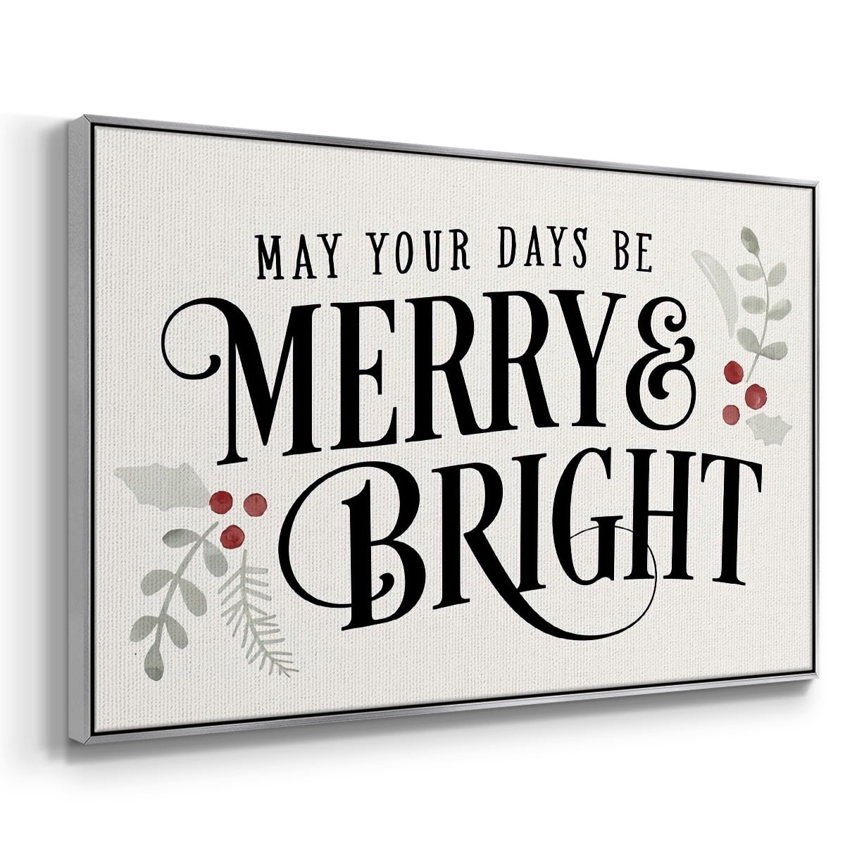 Merry Sentiment II - Framed Gallery Wrapped Holiday Canvas - 27 x 41 - Silver Frame