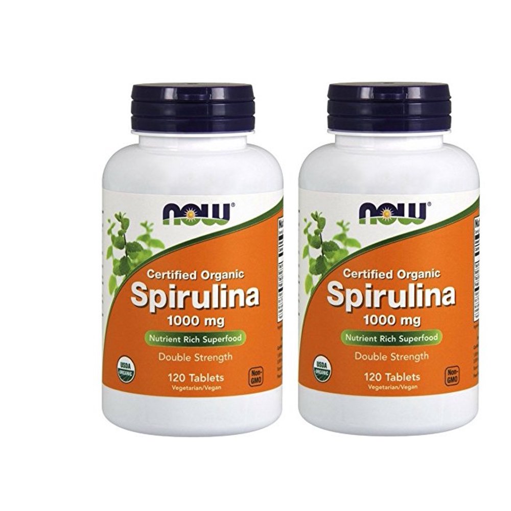 Now Foods Spirulina 1000 mg 120 Tablets, Organic (Pack of 2