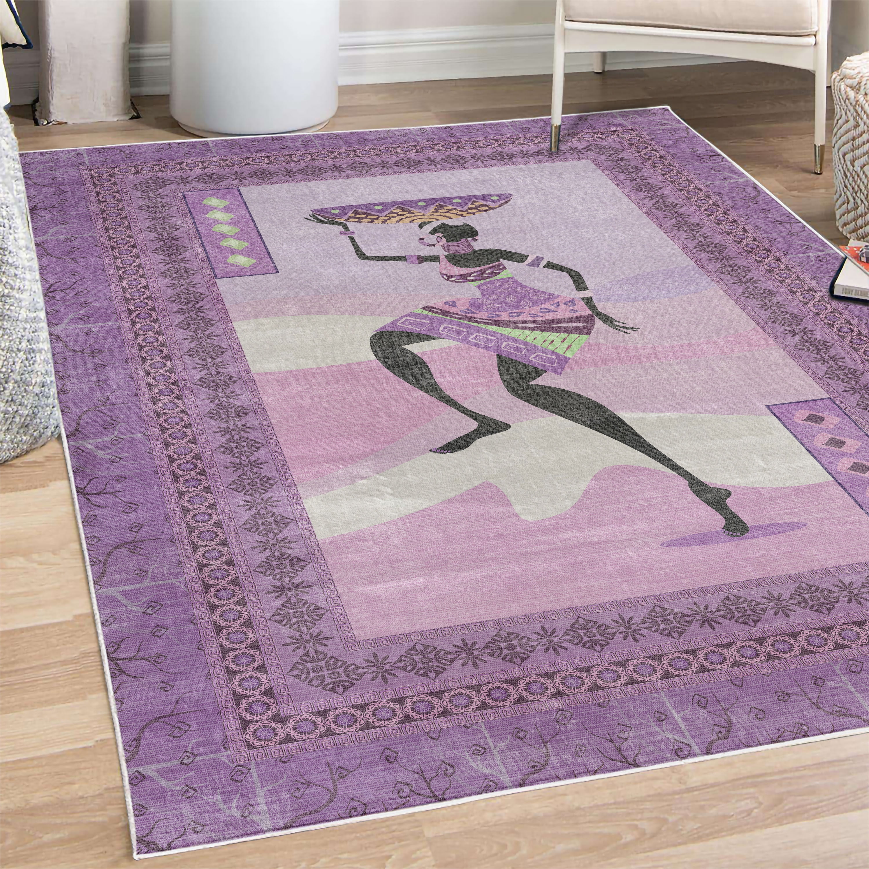 African Decorative Rug, Lady Silhouette in Folk Indigenous Clothes and ...