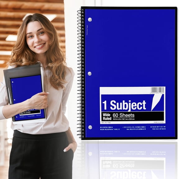 1 Subject Notebook, Wirebound, Spiral Notebook, 3 Hole Punched, Wide Ruled 60 Sheets Wire Notebooks, College Ruled Notebooks for Office Supplies, Classroom Must Haves, Blue