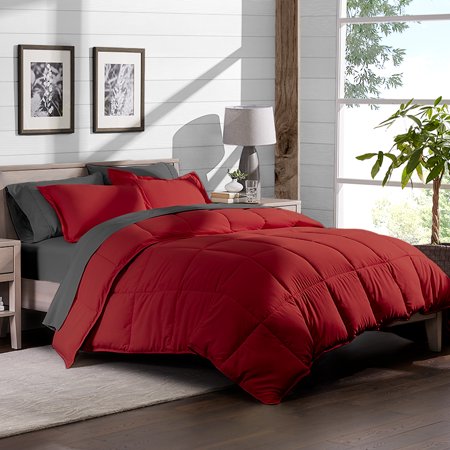 8 Piece Bed In A Bag Split Cal King Comforter Set Red Sheet