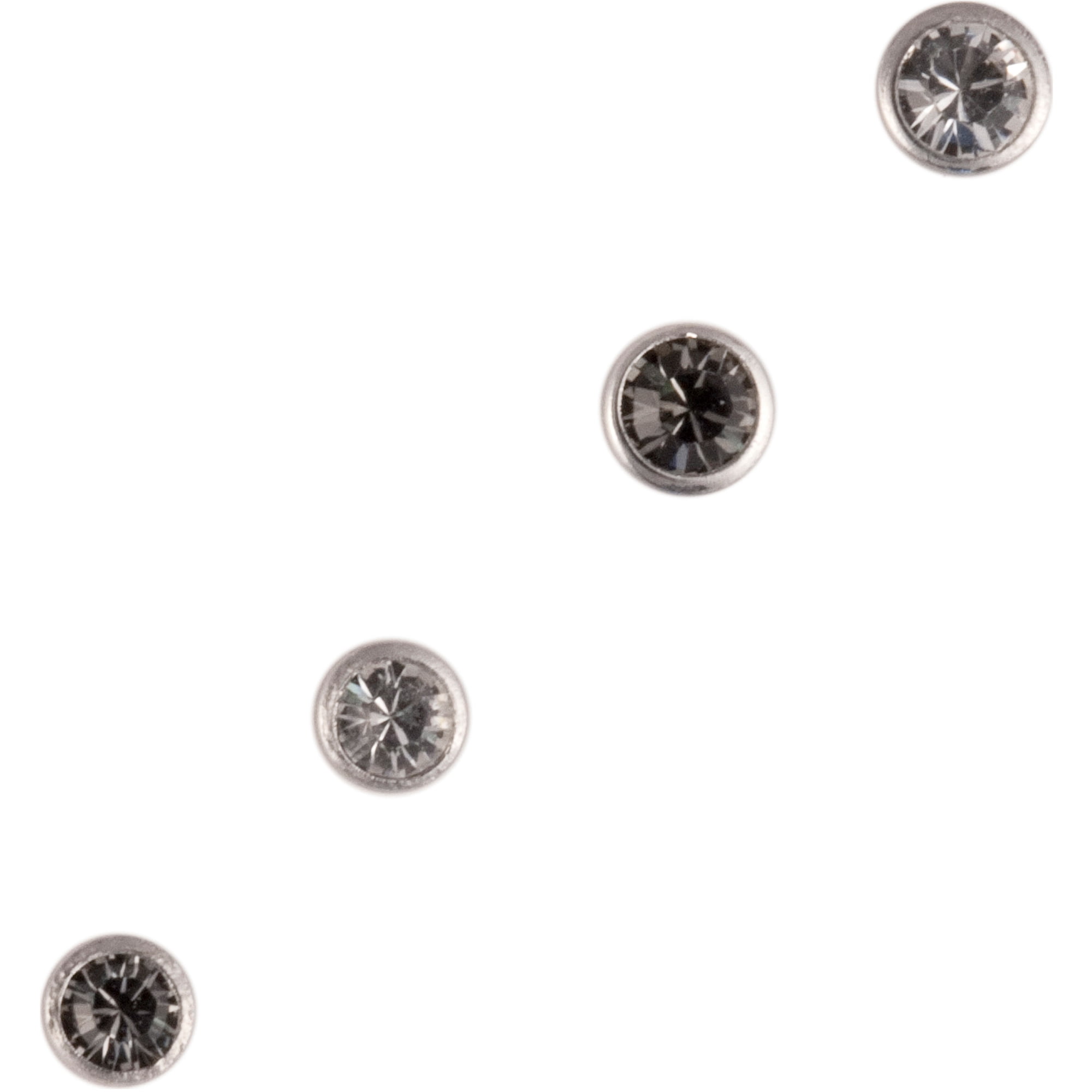 Women's L-Shaped Stainless Steel Nose Studs with Crystal Bezels, 4-Pack