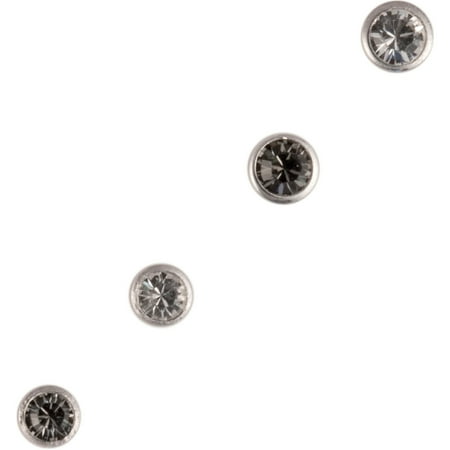 Body Jewelry Women's Stainless Steel L-Shaped Nose Studs with Clear and Black Crystal Bezels, 4-Pack