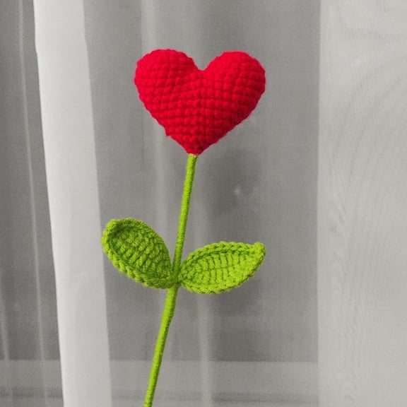 1pc Handmade Crochet Heart Bouquet, Yarn Love Flowers With Green Stems, For Valentine'S Day,Mother'S Day,Birthday Gifts