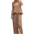 thumbnail image 4 of Cagogo Women's 2 Piece Outfits Sleeveless Tank Top Wide Leg Pants Set Casual Boho Beach Summer Loose V Neck Tops Flowy Pants Lounge Travel Matching Tracksuits, Coffee L, 4 of 9