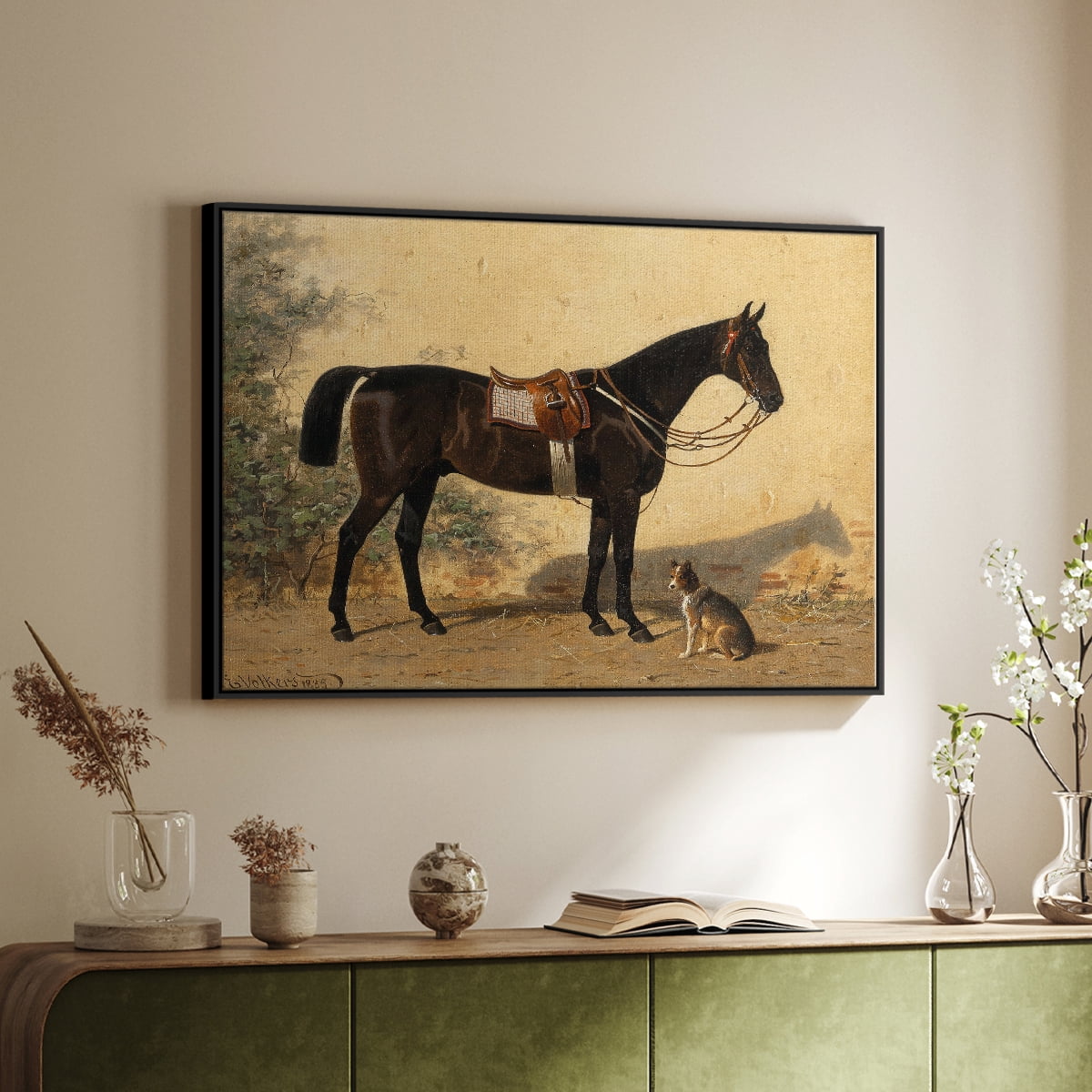 Vintage Animal Print-XLVI By Wexford Home Framed in Black Wood Gallery Wrapped Canvas 17 in. x 25 in.