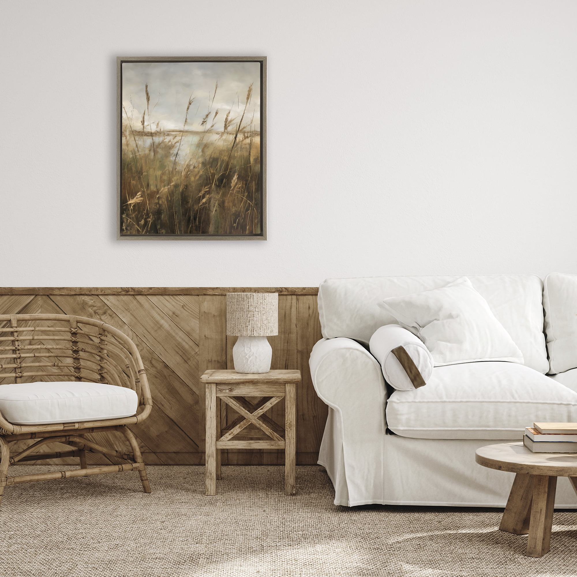 Stupell Industries Tall Grass Beside Quiet Lake Brown Framed Floater Canvas Wall Art, design by Creative Studio