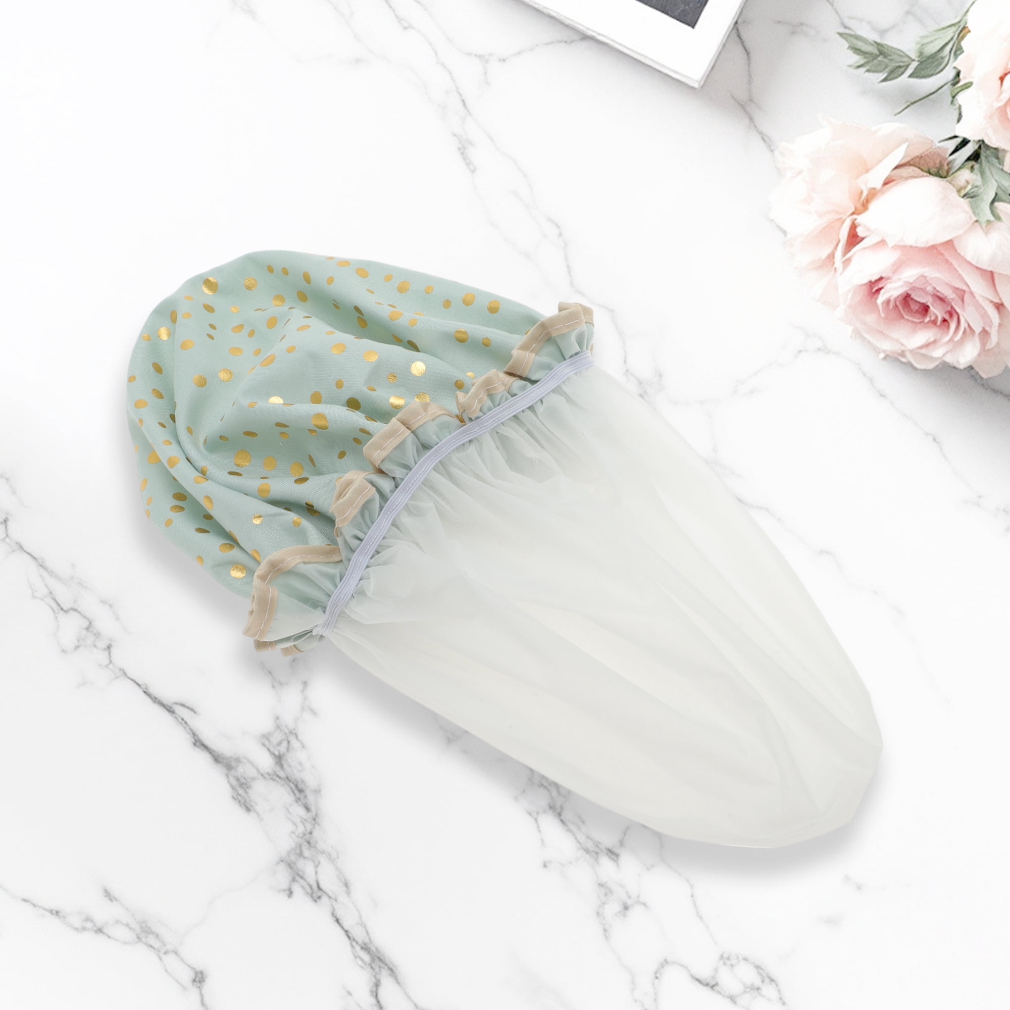 Unique Bargains Reusable Dots Shower Cap 1 Pc Light Green