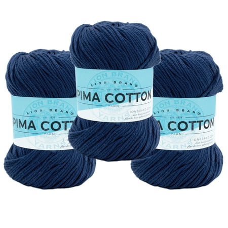 UPC: 0842093125518 | Lion Brand Yarn Pima Cotton Blueprint Basic Medium Cotton Blue Yarn 3 Pack