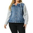 thumbnail image 5 of Agnes Orinda Women's Plus Size Jackets Layered Coats Drawstring Hoodie Denim Jean Jackets 1X Blue, 5 of 7