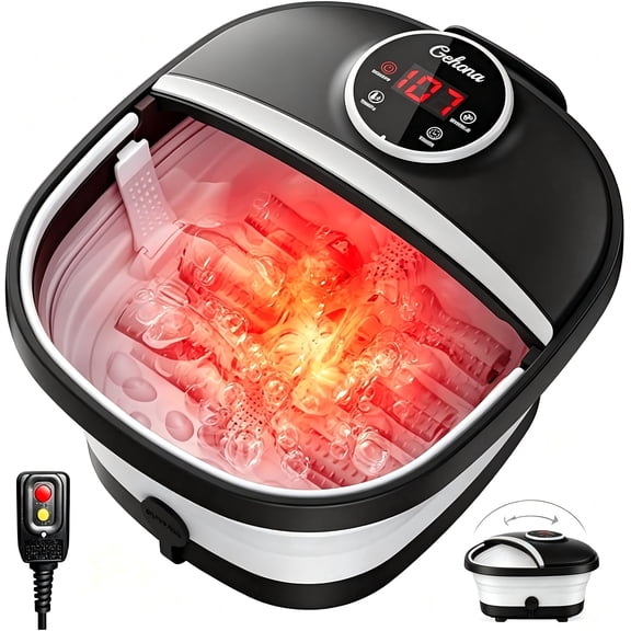 Gehana Foot Spa Massager with Heat and Bubbles - Digital Display, Collapsible Foot Bath with Massage Rollers, Temperature Control, Perfect for Foot Relaxation at Home