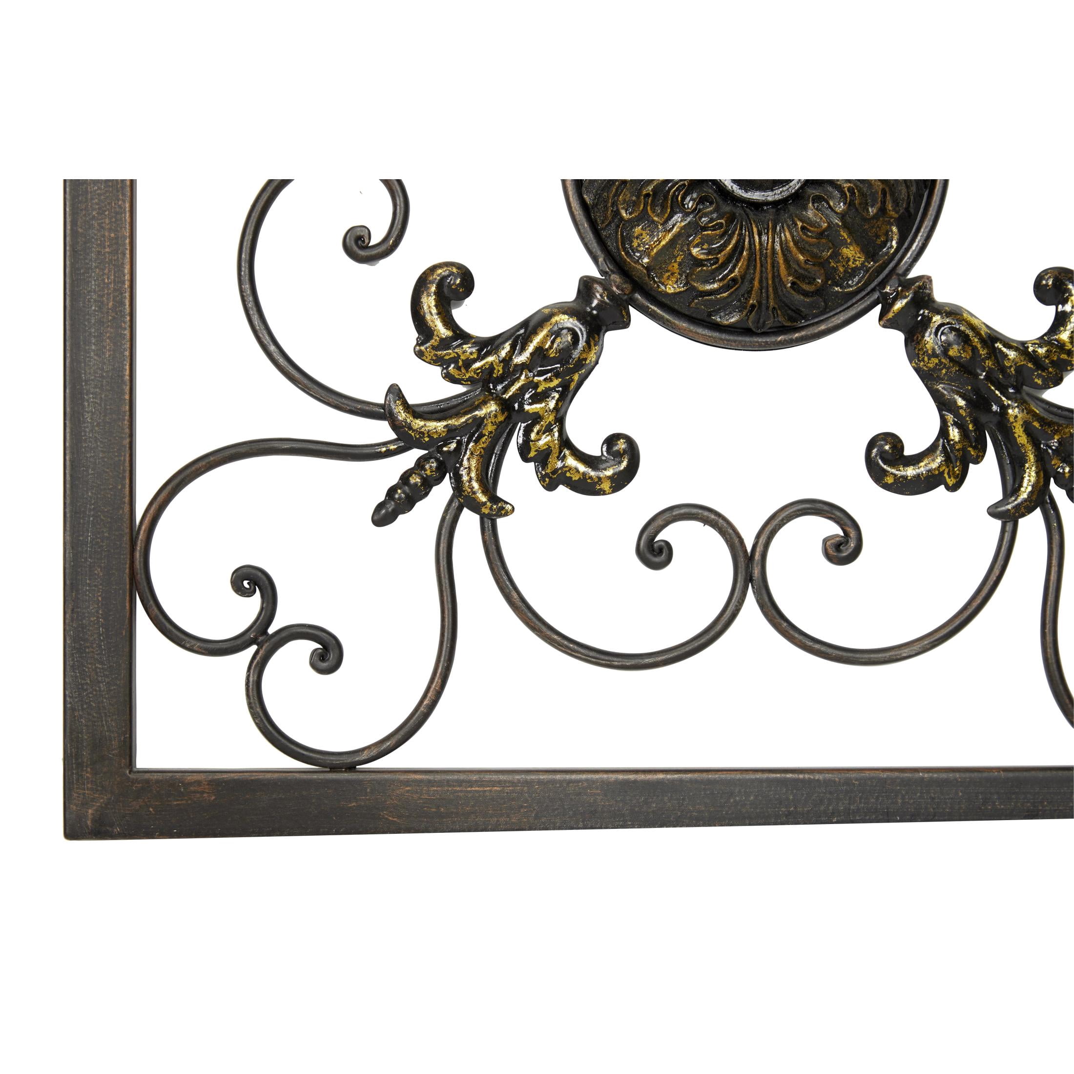 DecMode Brown Metal Wire Scroll Fleur De Lis Wall Decor with Gold Accents (4 Count)