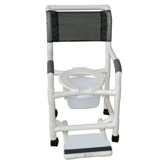 MJM International 118-3TW-SF-SQ-PAIL Shower Chair with Sliding Footrest and Slide Out Commode Pail