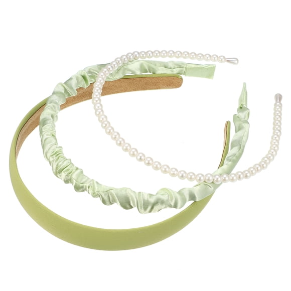 Juego de 3 diademas Unique Bargains de moda diademas plisadas color sólido accesorios para el cabello de perlas sintéticas para mujer fiesta verde