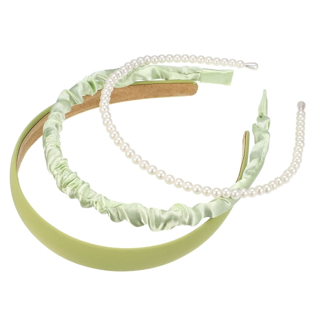Juego de 3 diademas Unique Bargains de moda diademas plisadas color sólido accesorios para el cabello de perlas sintéticas para mujer fiesta verde