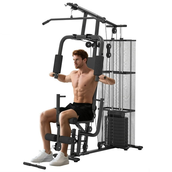 Soozier Multifunction Home Gym Equipment with 100Lbs Weight Stack, Black