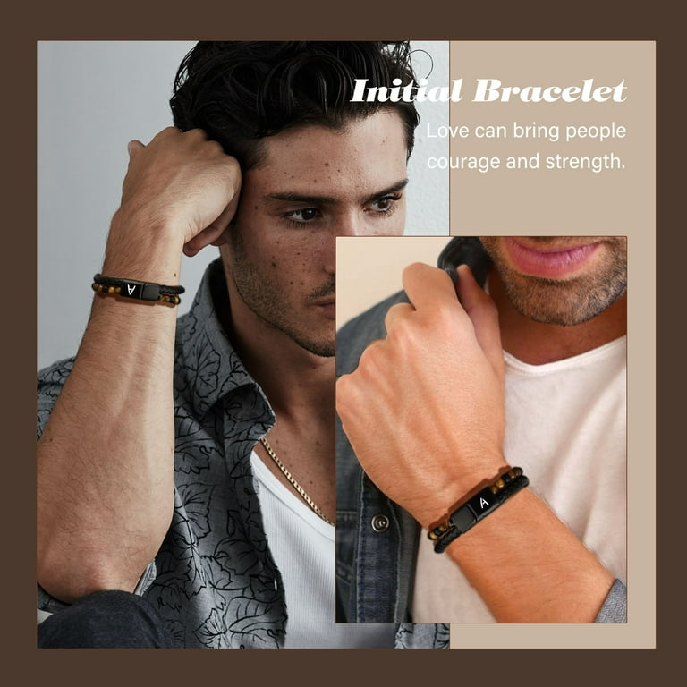Leather Bracelet for Men Initial M Tiger Eye Beaded Bracelets I Love You Gifts for Him Anniversary Birthday Gift for Boyfriend Dad Husband Son Walmart