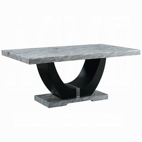 Aline Dining Table with Faux Stone Top, U-Shaped Base, Black 70 Inch