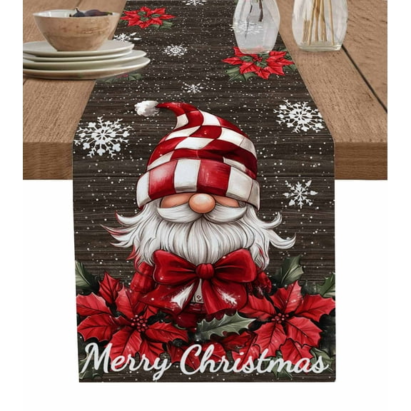 Table Runners 36 Inches Long Dress Scarves, Vintage Gnomes Christmas Farmhouse Kitchen/Dining Table Runner, Short Coffee Tablerunners, Snowflake Xmas Poinsettia 13x36 Inch