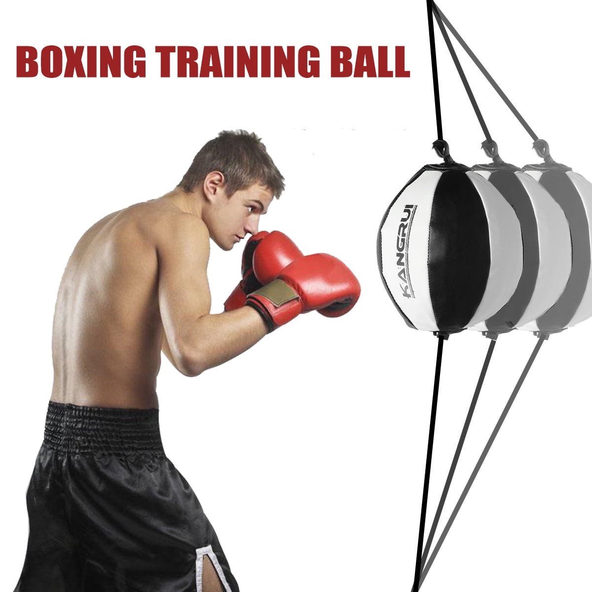 Leather Double End Ball Dodge Floor to Ceiling Rope Speed Punch Bag Set 