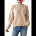 thumbnail image 1 of Suéteres de Otoño para Mujer, Jersey de Punto Acanalado de Larga, Holgado, con Cuello Alto, Ligero y Casual Albaricoque M, 1 of 10
