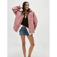 thumbnail image 5 of Women'S City Denim Jacket-Long Sleeve Oversized Boyfriend Style Jean Jacket with Button Up Front Pink M, 5 of 7