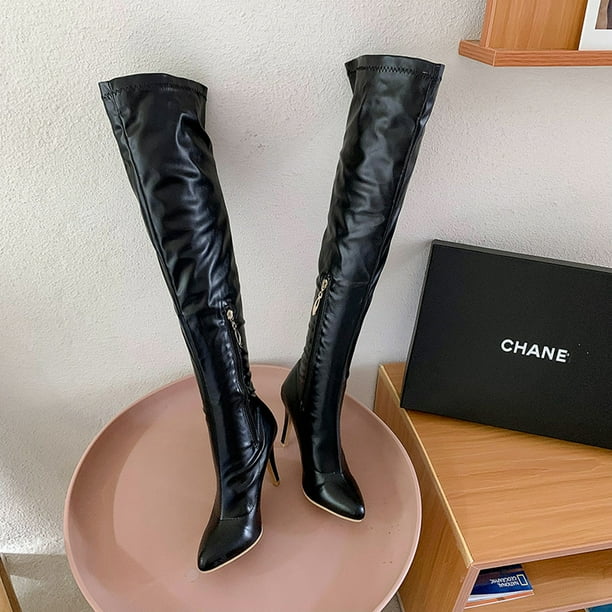Women s Boots Heel Pointed Toe Side Zipper Fashion Boots Over The Knee Boots Walmart