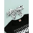 thumbnail image 6 of Newborn Baby Girl Outfits Short Sleeve Mooody Romper Tassel Cow Print Shorts Headband 3Pcs Casual Clothes Set, 6 of 9