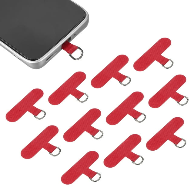 12pcs Phone Tether Tab, Universal Phone Lanyard Patch T Shape Cell Phones Strap Replacement Part for Most Smartphone Cases, Red
