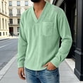 thumbnail image 2 of Rggeeun Men Tshirts Notch V Neck Long Sleeve Solid Color Soft Comfort Fit Casual Top For Everyday Wear And Versatile Style,GN2,M, 2 of 4