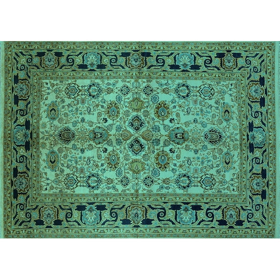 Ahgly Company Indoor Rectangle Oriental Turquoise Blue Traditional Area Rugs, 2' x 5'