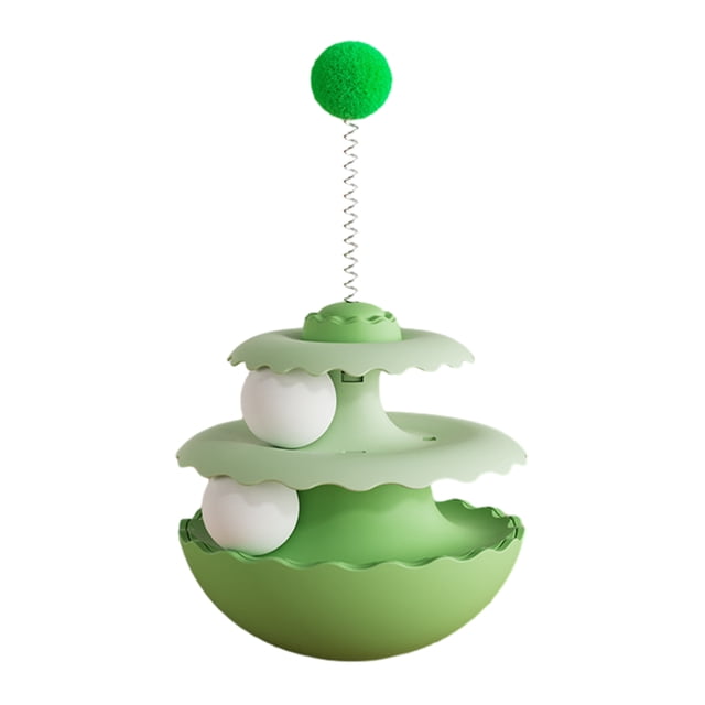 Cat Inverted-stand Toy with Spring Plush Ball Pet Toy Weighted Base 360-degree Smooth Rotation Cat Activity Toy for Indoor
