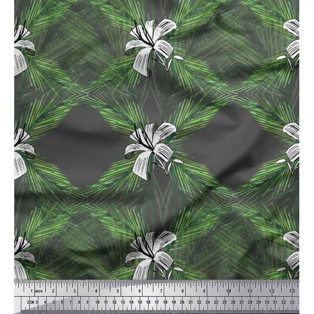 Soimoi Gris Tissu de Canard de Coton Pin & Feuilles Tissu Imprimé 1 Yard 44 Inch Wide