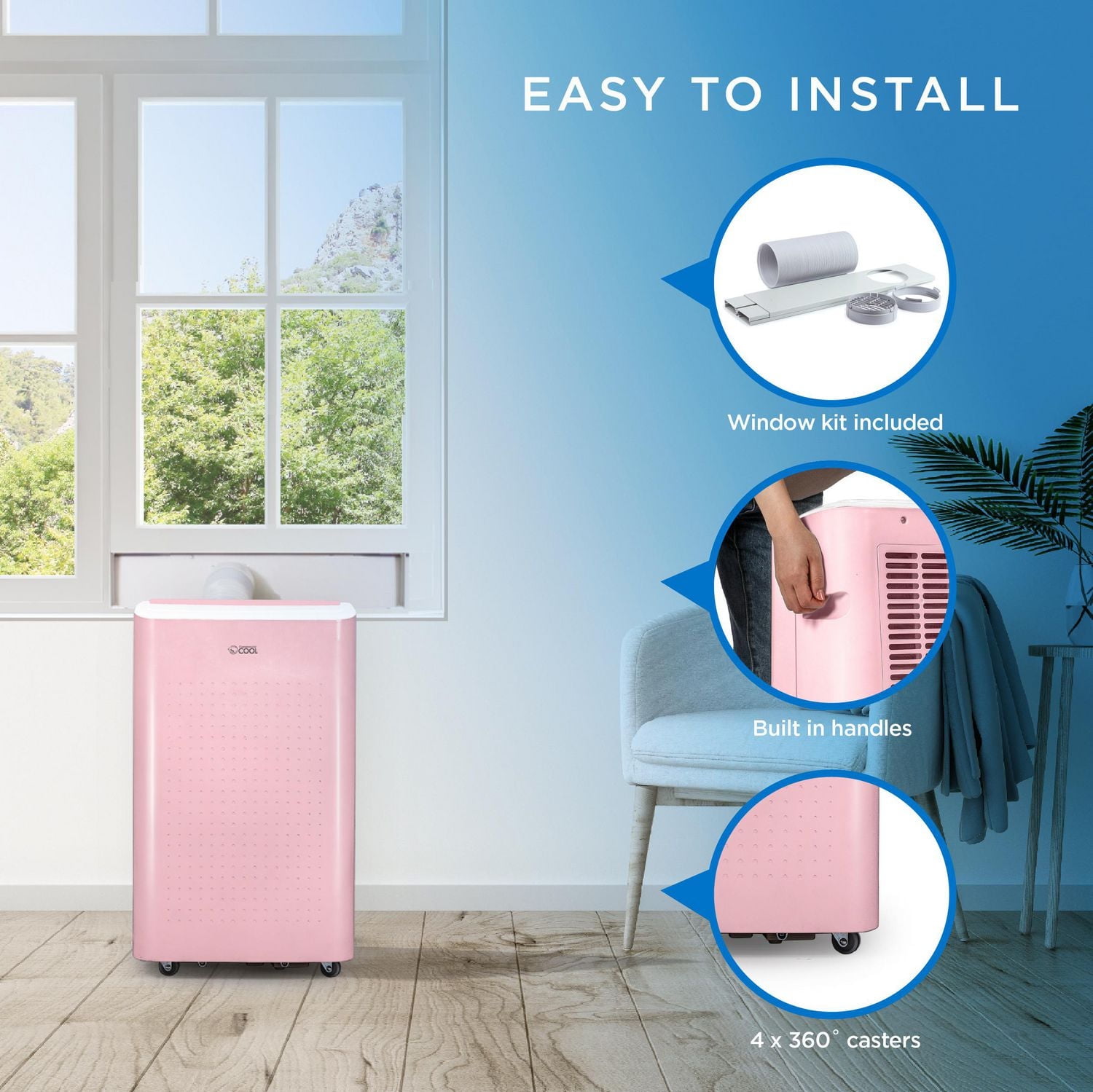 Commercial Cool 9,000 BTU ASHRAE 128 Smart Portable Air Conditioner, 6,350 BTU SACC/CEC, Pink
