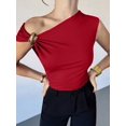 thumbnail image 6 of Women'S Off the Shoulder Tops Mental Elegant Asymmetrical Dressy Top Going Out Outfits Red L, 6 of 9