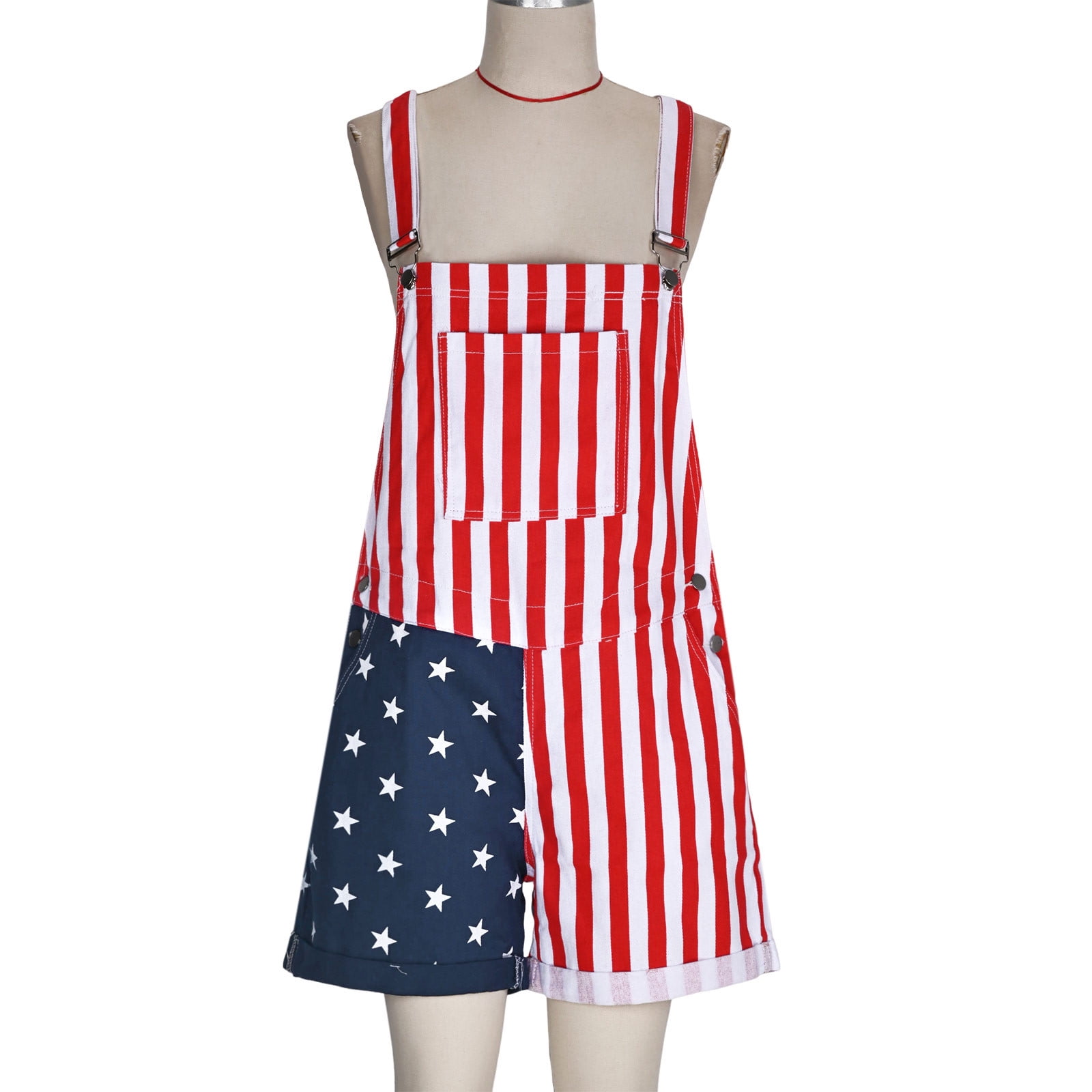 FchengtaiS American Flag Overalls Women Denim Bib Romper 4th of July Striped Stars Jumpsuit Shorts Independence Day Outfits
