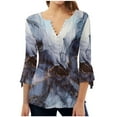 thumbnail image 2 of Ayolanni Women 3/4 Sleeve Graphic Tunic Tops Trendy 2023 Summer Casual v Neck Empire Waist t-Shirt Blouse, 2 of 5