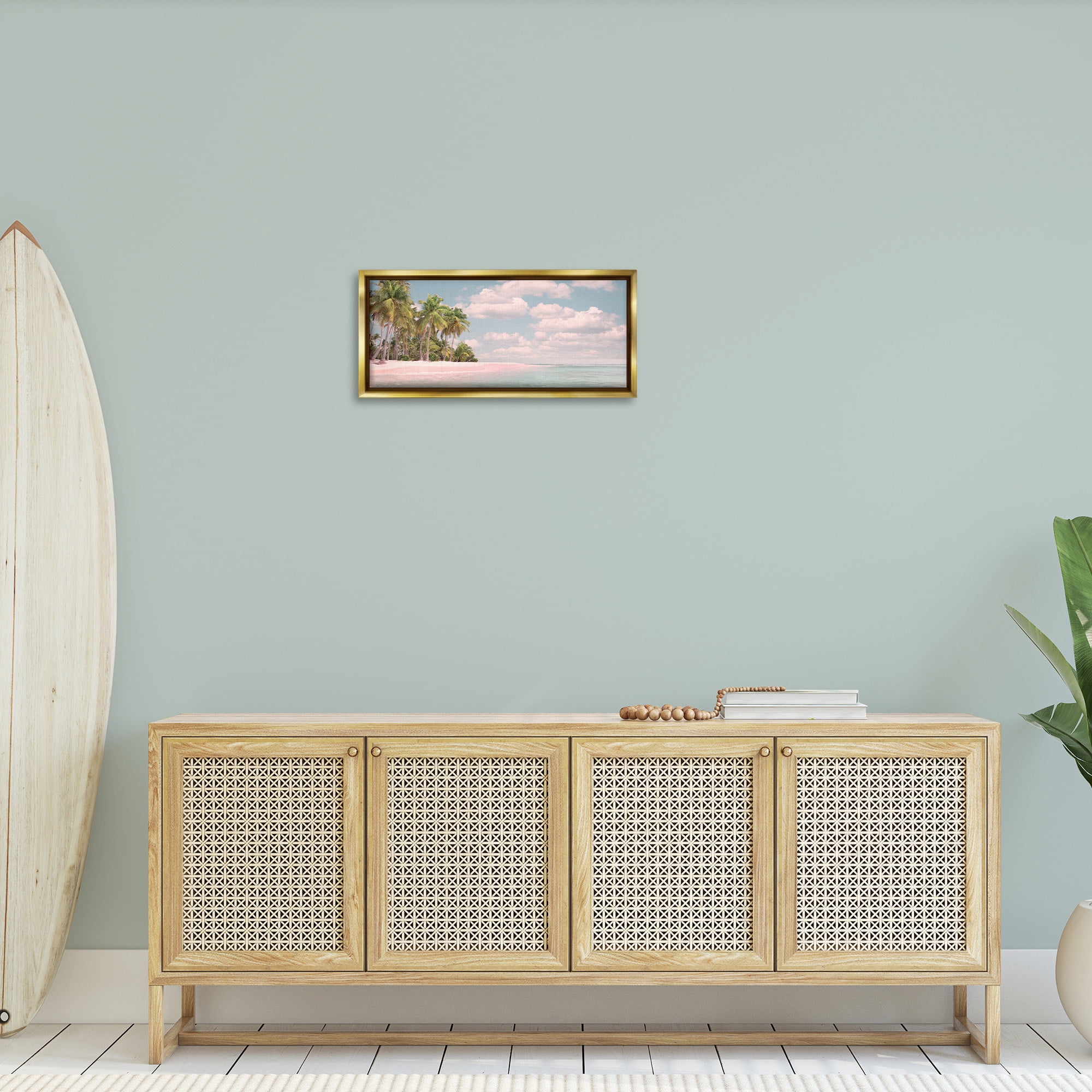 Stupell Industries Clear Water Tropical Beach Coast Nature Photography Gold Floater Framed Canvas Art Print Wall Art, 25 x 11