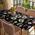 thumbnail image 3 of Pink Spring Floral Table Cloths for 6 Foot Rectangle Tables, Flowers Botanical Elegant Pastoral Black Patio Waterproof Elastic Fitted Tablecloths, Washable Rectangular Table Cover for Camping, 3 of 8