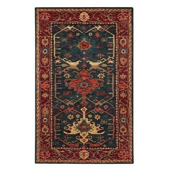 ALEF HOME Persian-Style Rug Floral Art Deco Tufted Area Rug, Multicolor, 5x8 ft, Quick Dry