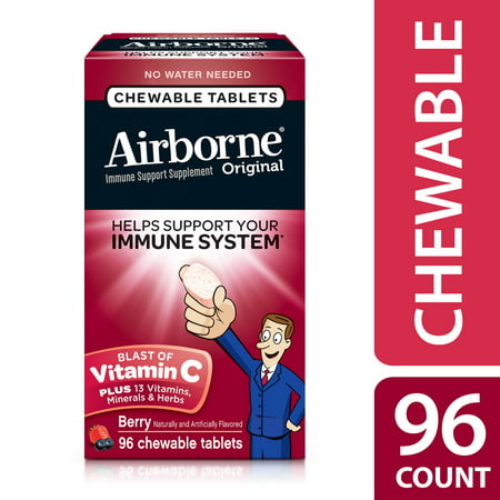 Airborne Chewable Vitamin C Tablets, Very Berry, 1000mg - 96 Chewable (Airbourne The Very Best)